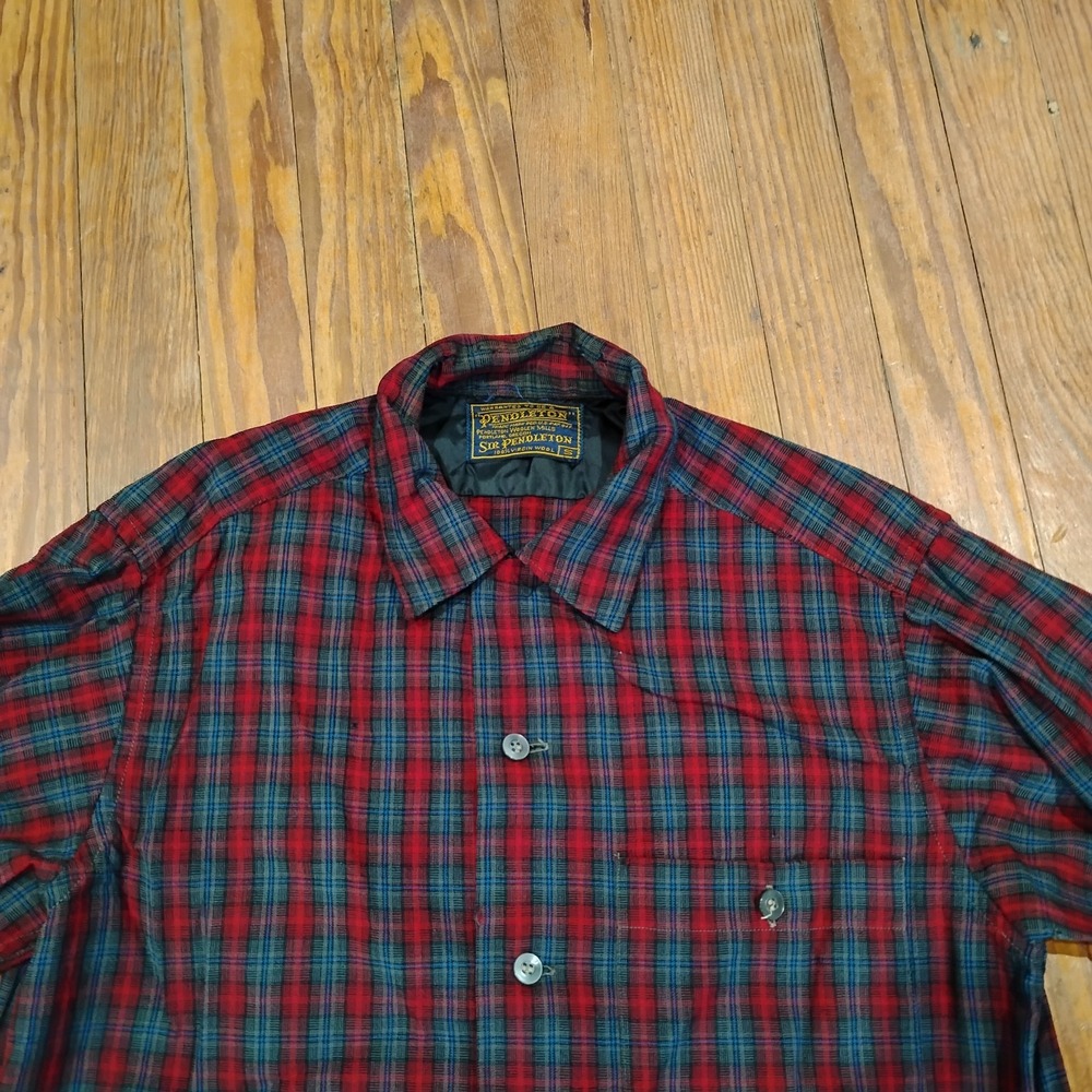 Vintage Pendleton Shirt Mens S Red Plaid Button 100% Virgin Wool USA Chore 60s